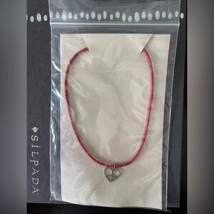 Silpada Red Heishi Necklace with Silver Heart Pendant N1834